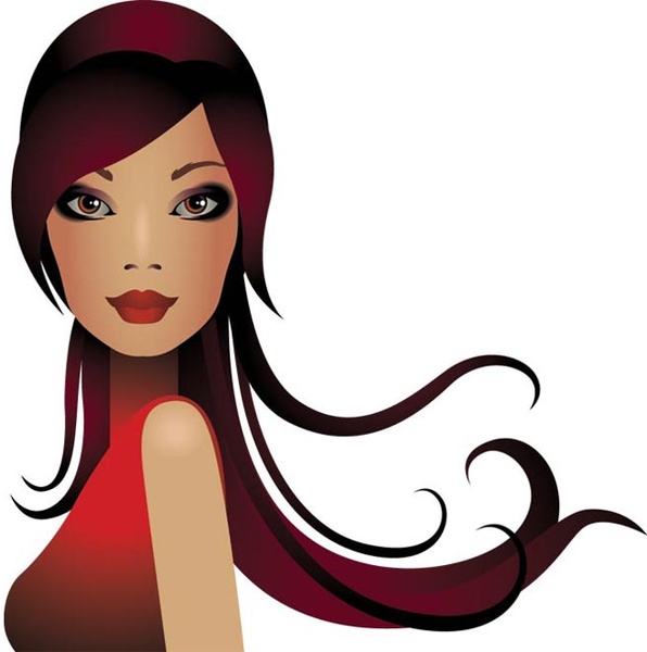 vector beautiful attractive girl in red dress with long hair 80309